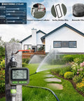 Four Zone Smart Sprinkler Timer With IP65 Waterproof Hose Timer No Fuss Auto And Manual Modes in use in a garden setup