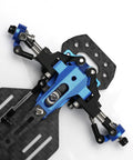 Close-up of TG Racing Carbon Fiber RC Car Frame Kit 1/24 1/28 Scale Rear Wheel Drive RWD Drift Chassis with blue parts