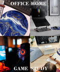 Luxury Blue Gold Marble Round Mouse Pad With Non Slip Rubber Base And Stitched Edge, 8 By 8 Inches on desks and gaming setups