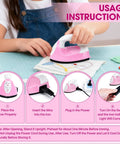 GoLashFun Cute Pink Mini Heat Press For Fuse Beads instructions on usage, showcasing the lightweight ceramic iron tool in action.