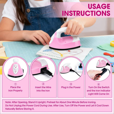 GoLashFun Cute Pink Mini Heat Press For Fuse Beads instructions on usage, showcasing the lightweight ceramic iron tool in action.
