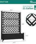 Outdoor Planter Boxes With Trellis Two Pack Resin Raised Garden Beds On Wheels With Drain Plugs For Climbing Plants 61 Inch Tall Weatherproof Outdoor Privacy Screen In Black showing dimensions and design features.