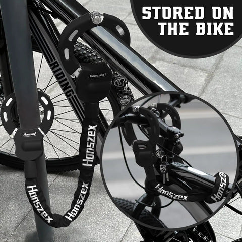 Heavy Duty Bike Lock Chain With Key For Electric Scooters And E-Bikes - 36.22 Inch Alloy Steel Security Cable on a bike frame