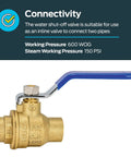 Heavy Duty Full Port Brass Ball Valve 1/2 In Sweat To 1/2 In Sweat Inline Plumbing Valve with blue handle