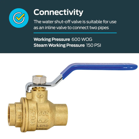 Heavy Duty Full Port Brass Ball Valve 1/2 In Sweat To 1/2 In Sweat Inline Plumbing Valve with blue handle