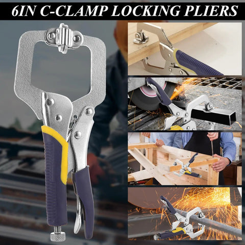 Six Pack 6 Inch Locking C Clamp Pliers Set Heavy Duty Pro Grade Welding Clamps With Adjustable Jaws Built To Last Regular Tip And Swivel Pad For Shop Home Farm Auto Workshop Woodworking Cabinetry And Repairs, 6-inch steel clamp