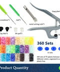 360 Sets T5 Snap Buttons No Sew Fasteners Kit With Pliers For Sewing Clothes And Fabric DIY Crafting, 24 Colors, 15 Sets Each Color, Easy Install