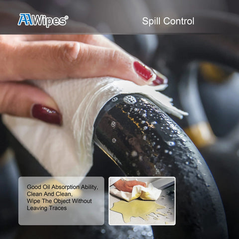 AAwipes Cleanroom Wipes, 6x6 inch white cellulose/polyester wipe used to wipe a spill on a dark surface.