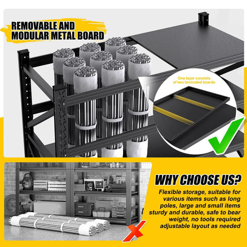 Heavy Duty Metal Storage Shelves For Garage, Adjustable Workshop Rack With Rust Resistant Steel Build, Rock Solid No Nonsense Shelving Unit For Bulky Gear And Toolboxes, Built Tough As Nails