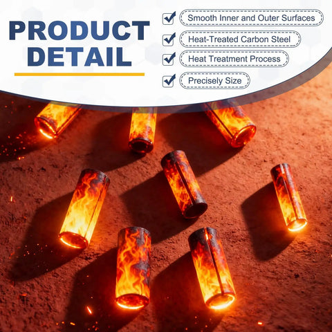 6 Pcs Collet Adapter Set 12.7mm To 6.35mm Carbon Steel Router Collet Reduction Sleeve glowing under heat