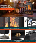 Metal Outdoor Fireplace For Patio And Backyard 39 Inch Square Chiminea Fire Pit with grill, spark screen, and fire poker features.