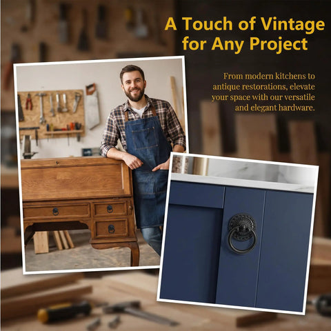 Craftsman with Vintage Black Ring Drawer Pulls Set Of Ten For Cabinets And Dressers, retro black handles on blue cabinet