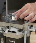 Dead On Accuracy 30mm Router Guide Bush Spigot for Jig And Template Routing Designs shown mounted on a router.
