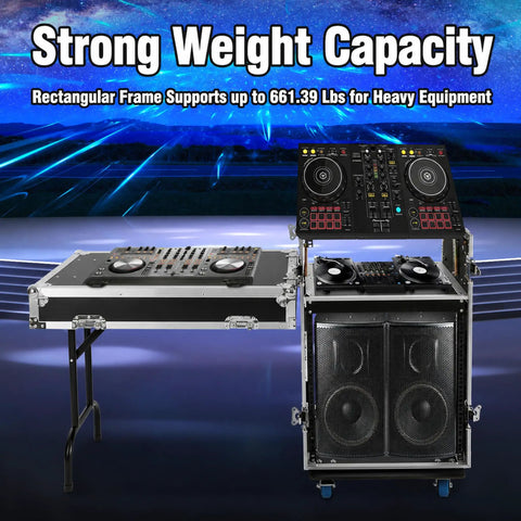 Heavy Duty 12U Server Rack Cabinet Built Tough For IT Network Rigs And Pro Audio Gear Featuring Hassle Free Adjustable Mounting Rails. Showcase of gear with sturdy frame.