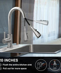 High Arc Brushed Nickel Kitchen Faucet With Pull Down Sprayer, Single Handle Tulip Design, installed in modern kitchen sink
