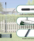 Rolling Lawn Aerator With 1.4 Inch Spikes, Rotary Push Tine Spike Soil Aerator showing handle and triangular frame on lawn