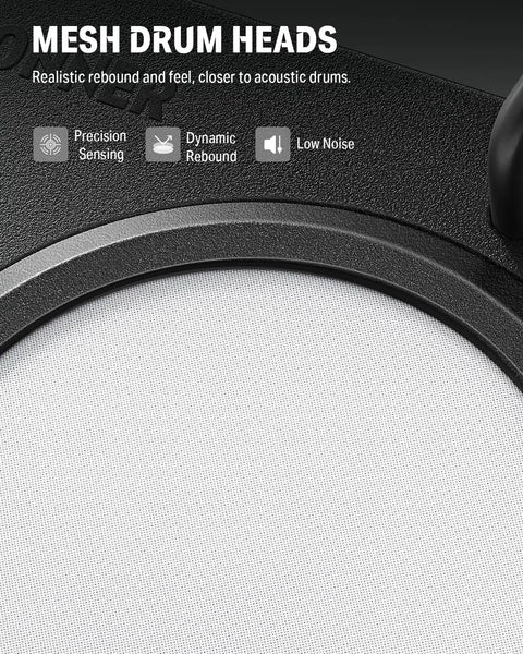 Close-up of mesh drum heads on Beat Go Portable Electronic Drum Set With Training Lessons For Beginners Compact Table Drum Kit