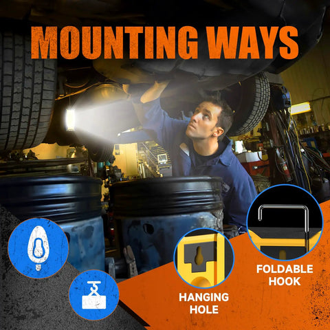 Mechanic using Two Pack Rechargeable LED Work Light With Magnetic COB Portable 40W 1500 Lumens for car repair
