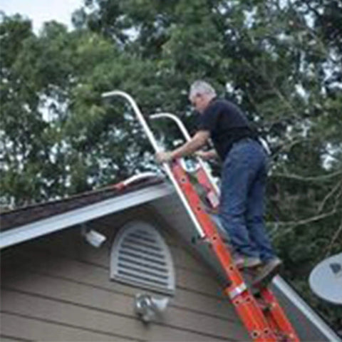 Extension Ladder Standoff Stabilizer Featuring Walk Through Safety Rails For Legit Fall Protection And Hella Smooth Footing On Uneven Sides Or Nasty Rooftop Edges