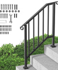 Heavy Duty Carbon Steel Outdoor Stair Handrail Kit Featuring Classic Retro Arch Design installed on concrete steps with mounting hardware.