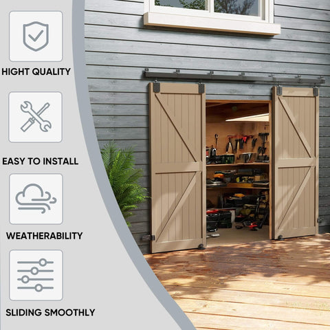 Installed 12 Ft Box Rail Exterior Barn Door Hardware Kit For Two Doors Built Tough Heavy Duty Sliding Track System Wall Mount