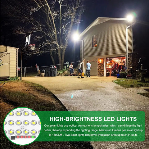 Set It And Forget It 200W Solar Flood Light Outdoor illuminating driveway and garage with high-brightness LEDs at night.