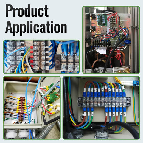 Heavy Duty 15A Screw Terminal Block With 12 Position Dual Row Covered Design in use in various electronic wiring setups