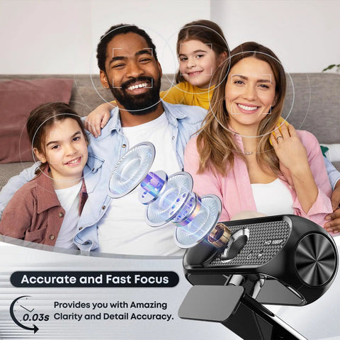 Hella Crisp 1080P HD Webcam With Noise Cancelling Mic And Privacy Shutter For Gaming Live Stream And Video Calls focus mechanism illustration.