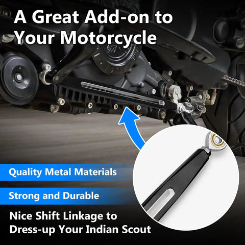 Black Shift Linkage For Indian Scout Motorcycles 2015 To 2024 Hussar Bobber And Scout Sixty Replacement Gear Shifter Rod With 1 Hole Slotted Style High Strength Precision Machined Direct Bolt On on Indian Scout shift assembly