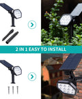 Lit 10 LED Solar Outdoor Lights Pack Landscape Spotlights on ground and wall showcasing 2 in 1 installation