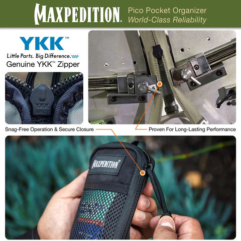 Pico Pocket Organizer Ultra Compact EDC Gear Pouch Tactical Utility Pouch; shown with YKK zipper detail and secure closure.