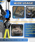 Mini Chain Hoist One Quarter Ton With Two Lift Sling Straps And Gloves Ten Foot Lift Reach Alloy Steel G80 Chain Manual Come Along Hoist With Two Heavy Duty Hooks Workhorse For Garages Warehouses Automotive Machinery, blue hoist with straps and hooks