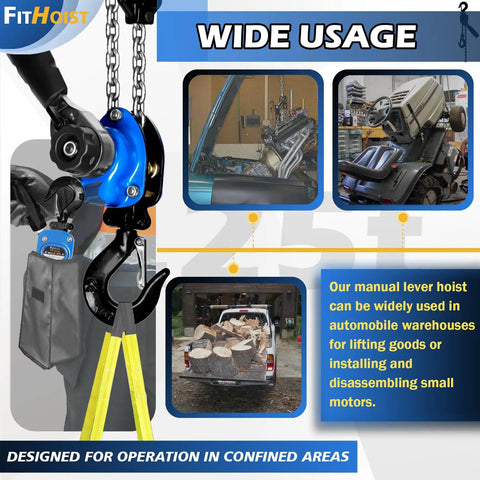 Mini Chain Hoist One Quarter Ton With Two Lift Sling Straps And Gloves Ten Foot Lift Reach Alloy Steel G80 Chain Manual Come Along Hoist With Two Heavy Duty Hooks Workhorse For Garages Warehouses Automotive Machinery, blue hoist with straps and hooks