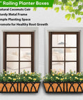 Three Pack 24 Inch Balcony Planter Boxes For Railing And Window Boxes, Dope Outdoor Fence Planters Hanging with flowers on windowsill