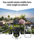 Triple Lens Outdoor Wireless Security Camera Bringing Serious Eyes On Your Property with phone control and panoramic view.