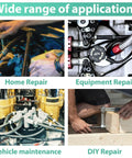 Collage showing various uses for 378 Piece NBR Metal Bonded Sealing Washer Kit With 12 Sizes M6 Through M30 for repairs and maintenance.