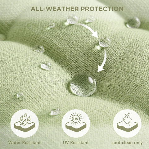 Close-up of sage Outdoor Rocking Chair Cushions Water Resistant Replacement Cushion Set with water droplets on surface.