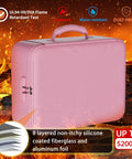 Beefed Up Heatproof Document Safe With Lock And Insulated 5200F Fireproof Waterproof Box in pink showing fire resistance.