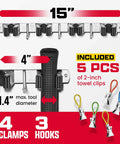 Wall Mount Broom And Mop Organizer With 4 Clamps 3 Hooks 5 Towel Clips And Mounting Hardware Adhesive Stainless Steel Holder