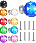 Colorful Crystal Knob Set, 10 Pieces, 30mm Glass Drawer Pulls For Cabinets, Drawers, Dressers, And Kitchen, Artsy Style, Includes Screws, Perfect Quick Cabinet Refresh. Assorted faceted glass knobs with screws