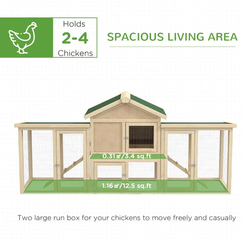 80 Inch Wooden Chicken Coop With Nesting Box And Double Run Design Outdoor Hen House With Removable Tray And Easy Access Ramps