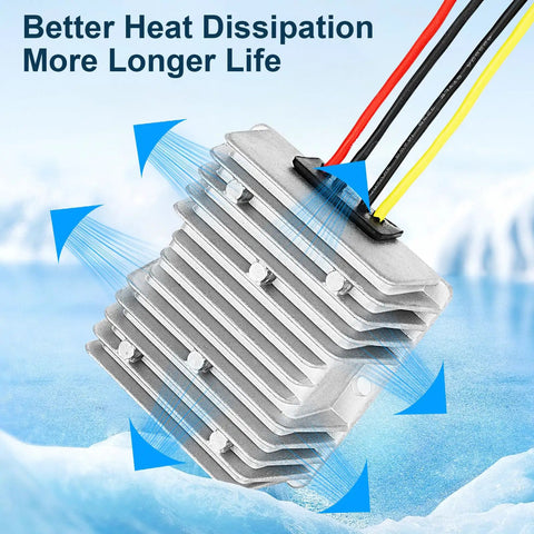 Beefed Up 10A 120W Golf Cart Buck Converter 16V To 58V DC Input To 12V Regulator Waterproof Aluminum Shell with fins cooling design