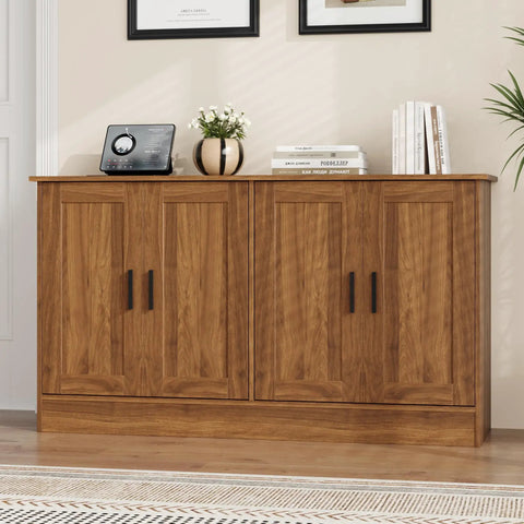 53 Inch Rustic Brown Buffet Cabinet With Storage, Industrial Kitchen Sideboard With Four Doors And Adjustable Shelves