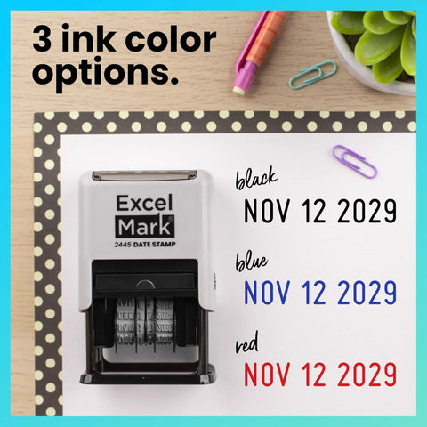 Straight Up Knockout Date Stamp For Shipping And Receiving Orders Track Expiration And Due Dates Smooth Gliding Mechanism with 3 ink colors.