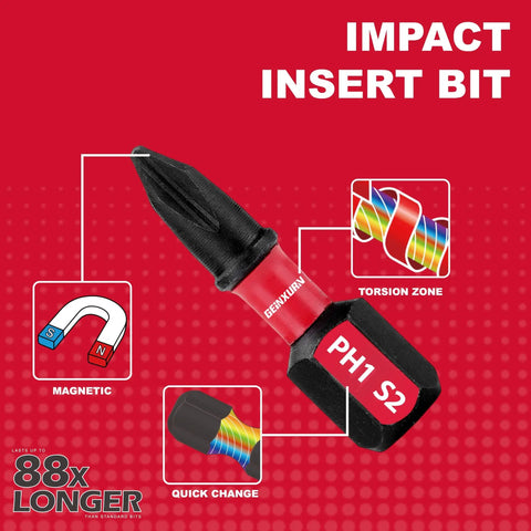Impact Tough Phillips Bits PH1 PH2 PH3 Set With Magnetic Bit Holder 19 Pack Screwdriver Bits Kit For Impact Drivers