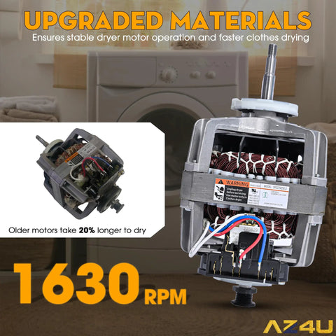 Image of Samsung Compatible Dryer Motor Replacement DFS270ZSEL1 Induction Motor for DV4 DV5 series, showcasing 1630 RPM and upgraded materials.