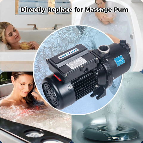 Spa Massage Pump 1.5HP For Marquis Spa Dual Voltage 230V Or 115V shown with relaxing bath images