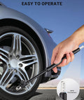 12 Inch Dual Head Tire Pressure Gauge With Extended Tube For Semi Truck RV Car And Motorcycle, on car wheel