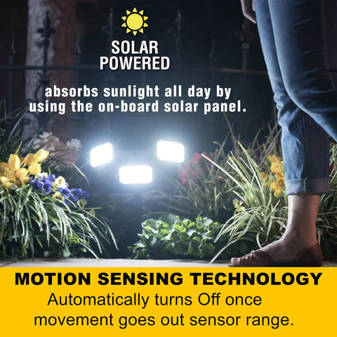 Solar Outdoor Garden Lights With Motion Sensor And 180 Degree Swivel Panels, 108 COB LEDs, Waterproof Illuminating a Garden
