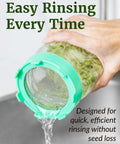 Hand rinsing sprouts with Sprouting Lids For Wide Mouth Mason Jars Set Of 4, Microgreens Starter Kit For Organic Alfalfa And Mung Bean Sprouts